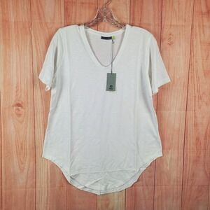Tasc Performance Longline Slubbed T Shirt Womens Small White Cotton Relaxed Fit